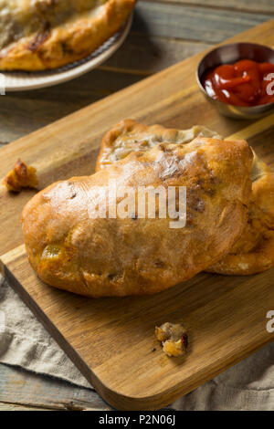 Hausgemachte Upper MIchigan Pasty Fleischpastete mit Ketchup Stockfoto