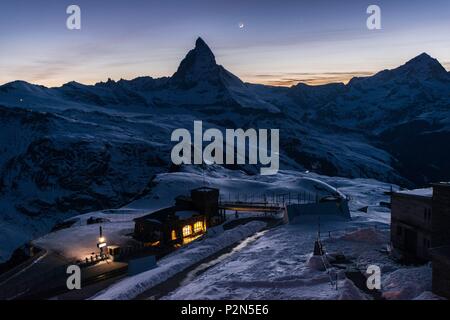 Schweiz, Wallis, Zermatt, Gornergrat (3100 m), Sicht auf das Matterhorn (4478 m) Stockfoto