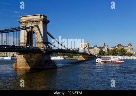 Budapest, Ungarn, klassifiziert als Weltkulturerbe, der Szechenyi Lanchid (Kettenbrücke) Stockfoto
