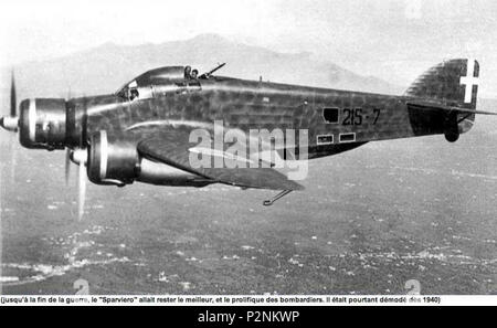. Italiano: Aereo Savoia Marchetti SM 79 Sparviero in Volo. Vor 1960. Unbekannt 80 Savoia Marchetti SM 79 Sparviero in Volo Stockfoto