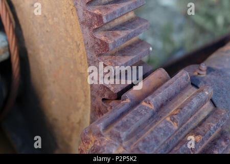 Rusty industriellen Maschinen teile Zahnräder closeup Stockfoto