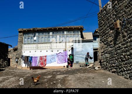 Aserbaidschan, Quba (Guba) Region, Großen Kaukasus Gebirge, Dorf Khinalug Haus (Xinaliq) Stockfoto