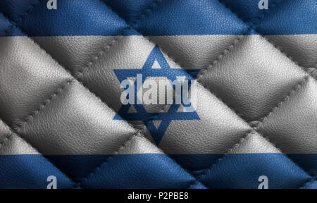 Flagge Israel auf Leder Textur Hintergrund schliessen. Stockfoto
