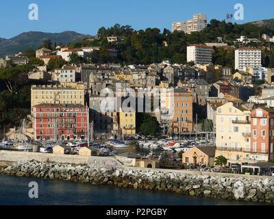 Frankreich, Korsika (2B), Bastia, Der Hafen von Terra Vecchia vom Meer aus gesehen. Stockfoto