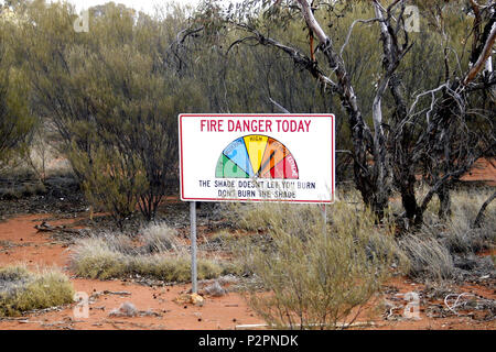 Brand Warnschild, im Outback von Western Australia Stockfoto