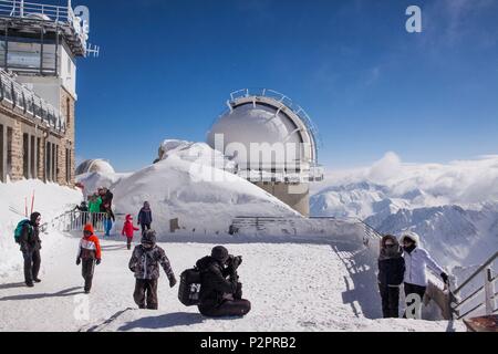 Frankreich, Hautes Pyrenees, Bagneres de Bigorre, La Mongie, die Informationsstelle des Pic du Midi de Bigorre (2877 m) Stockfoto