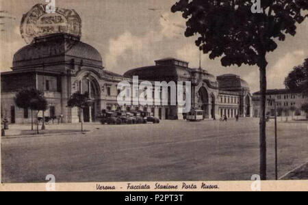 . Englisch: Bahnhof Verona Porta Nuova (Italien) Vor 1994 bombardieren Italiano: Cartolina d'epoca che Mostra La Stazione ferroviaria di Verona Porta Nuova prima dei bombardamenti del 1944. Vor 1944. Unbekannt 85 StazioneVrPortaNuovaPrima 1944 Stockfoto