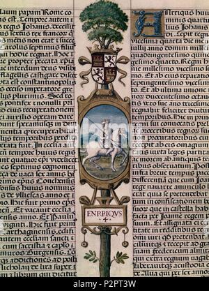 GENEALOGIA DE LOS REYES DE ESPAÑA - ENRIQUE IV REY DE CASTILLA (1425-1474) EL LLAMADO IMPOTENTE. Autor: Alonso de Cartagena (1385-1456). Lage: Biblioteca Nacional - COLECCION, MADRID, SPANIEN. Stockfoto
