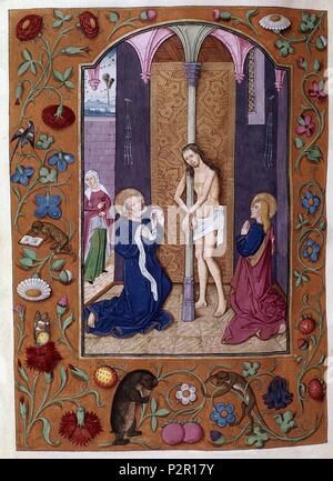 CODICE DE LOS ZUÑIGA - CRISTO ATADO A LA COLUMNA-FOL 237 V. Ort: MONASTERIO - BIBLIOTECA - COLECCION, SAN LORENZO DEL Escorial, Madrid, Spanien. Stockfoto