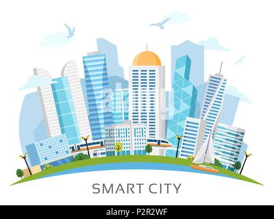 River Side smart City arch Landschaft Stock Vektor