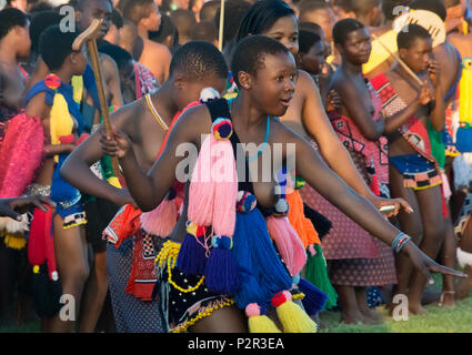 Swazi Mädchen Parade in Umhlanga (Reed Dance Festival), Swasiland Stockfoto