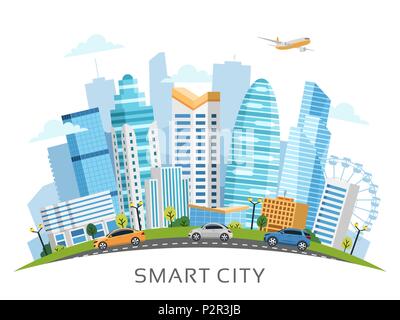 Urban smart City arch Landschaft mit Wolkenkratzern Stock Vektor