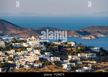 Griechenland, Dodecanese Inseln, Patmos Insel, Panorama vom Kloster Profitis Ilias, dem höchsten Punkt der Insel (alt: 269 m), mit Blick auf Dorf Chora Stockfoto