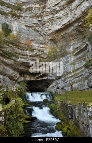 Frankreich, Franche-Comté, Besançon, Felsen, Quelle der Loue, Wiederaufleben des Doubs, Pays de Coubet Trail, Route der Source de la Loue, Zeichen Stockfoto