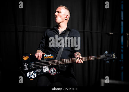 Florenz, Italien. 15 Jun, 2018. Die dänische heavy metal band Volbeat live auf der Bühne des Firenze Rock Festival 2018, Öffnung für Gewehre und Rosen Foto: Alessandro Bosio/Alamy leben Nachrichten Stockfoto