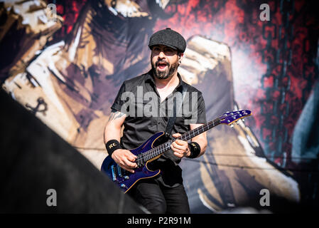 Florenz, Italien. 15 Jun, 2018. Die dänische heavy metal band Volbeat live auf der Bühne des Firenze Rock Festival 2018, Öffnung für Gewehre und Rosen Foto: Alessandro Bosio/Alamy leben Nachrichten Stockfoto