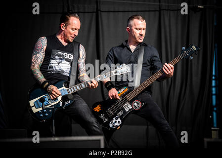 Florenz, Italien. 15 Jun, 2018. Die dänische heavy metal band Volbeat live auf der Bühne des Firenze Rock Festival 2018, Öffnung für Gewehre und Rosen Foto: Alessandro Bosio/Alamy leben Nachrichten Stockfoto