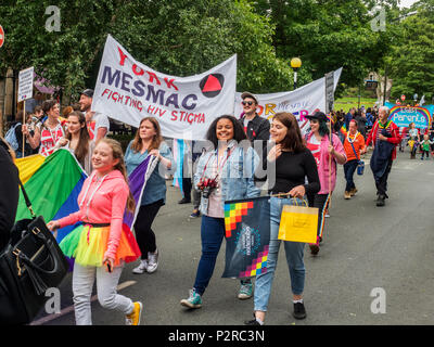 Harrogate, Yorkshire. 16 Jun, 2018. UK Yorkshire Harrogate York Mesmac in der Stolz in der Vielfalt Parade 16 Juni 2018 Credit: Mark Sunderland/Alamy leben Nachrichten Stockfoto