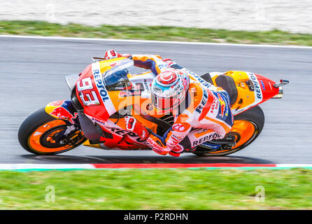 Montmelo, Spanien. 16 Jun, 2018. MARC MARQUEZ (93) von Spanien in der MotoGP Qualifying des Rennen Der Grand Prix de Catalunya am Circuit de Barcelona Rennbahn in Montmelo, in der Nähe von Barcelona am 16. Juni 2018 (Foto: Alvaro Sanchez) Credit: CORDON PRESSE/Alamy leben Nachrichten Stockfoto