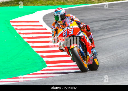 Montmelo, Spanien. 16 Jun, 2018. MARC MARQUEZ (93) von Spanien in der MotoGP Qualifying des Rennen Der Grand Prix de Catalunya am Circuit de Barcelona Rennbahn in Montmelo, in der Nähe von Barcelona am 16. Juni 2018 (Foto: Alvaro Sanchez) Credit: CORDON PRESSE/Alamy leben Nachrichten Stockfoto