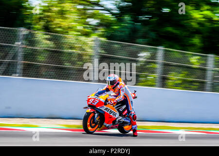 Montmelo, Spanien. 16 Jun, 2018. MARC MARQUEZ (93) von Spanien in der MotoGP Qualifying des Rennen Der Grand Prix de Catalunya am Circuit de Barcelona Rennbahn in Montmelo, in der Nähe von Barcelona am 16. Juni 2018 (Foto: Alvaro Sanchez) Credit: CORDON PRESSE/Alamy leben Nachrichten Stockfoto