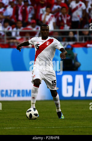 Mordovia Arena, Mordovia, Russland. 16 Juni, 2018. FIFA Fußball-WM, Gruppe C, Peru gegen Dänemark; Christian Ramos von Peru: Aktion plus Sport/Alamy leben Nachrichten Stockfoto