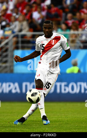 Mordovia Arena, Mordovia, Russland. 16 Juni, 2018. FIFA Fußball-WM, Gruppe C, Peru gegen Dänemark; Christian Ramos von Peru: Aktion plus Sport/Alamy leben Nachrichten Stockfoto