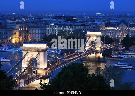 Budapest Brücke bei Nacht Stockfoto