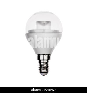 Exklusive LED-Lampe mit E14 Sockel isoliert auf weißem Stockfoto