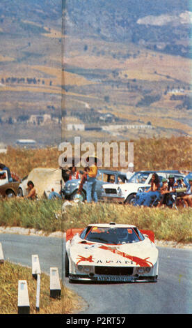 . Provinz Palermo (Sizilien, Italien), 'Piccolo Madonie"-Straße", 9. Juni 1974. Emilio Paleari und Mauro Pregliasco der Lancia Stratos HF von Jolly Club Racing Team, 4. Bei der Targa Florio 1974 klassifiziert. 9. Juni 1974. Unbekannt 2 1974 Targa Florio - Lancia Stratos Jolly Club Stockfoto