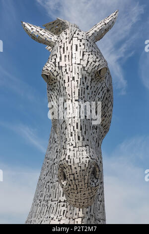 Falkirk, Schottland - Mai 19, 2018: Aufbau Digital, berühmten Skulpturen von Pferd Köpfe, Kunst im öffentlichen Raum von Andy Scott im Helix Park in der Nähe von Falkirk Stockfoto