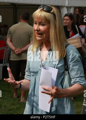 Sian Lloyd. An der Walisischen Food Festival in Mid-Wales Chats mit den Mitgliedern der Öffentlichkeit. Sie ist Großbritanniens längsten weiblichen Wetter Moderator. Stockfoto