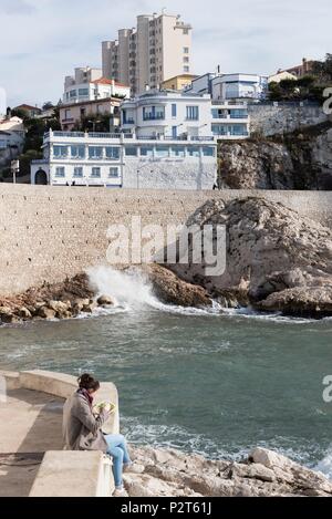 Frankreich, Bouches-du-Rhone, Marseille, La Corniche, Anse de la Fausse Monnaie, Hotel Restaurant Le Ruhl Stockfoto