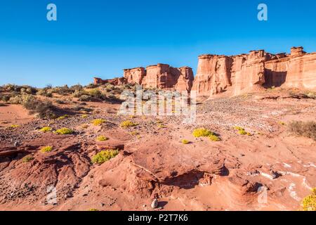 Argentinien, in der Provinz La Rioja, in der Nähe von Villa Union, Talampaya Nationalpark, Parque Nacional Talampaya als Weltkulturerbe von der UNESCO, Talampaya Cañon Stockfoto