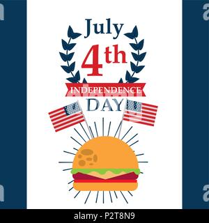 Essen American Independence day Juli Feier Hamburger usa Flaggen Vector Illustration Stock Vektor