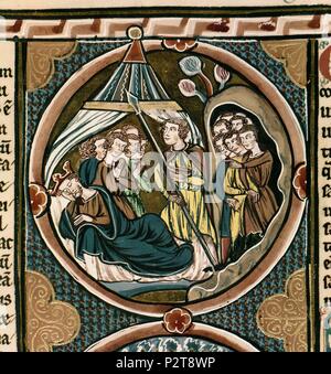 Bibel der König St. Louis von Francia. Tome I, Seite 112. Sauls stehlen David Speer im Camp. 13. Jahrhundert. Bibliothek der Kathedrale von Toledo. Lage: CATEDRAL - BIBLIOTECA, Toledo, Spanien. Stockfoto