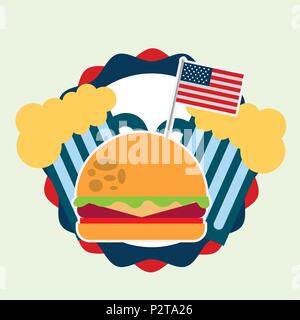 Essen American Independence day Hamburger zwei Biere label Vector Illustration Stock Vektor
