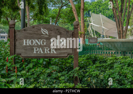 Singapur - 10. Juni 2018: Hong Lim Park mit Speakers Corner Zeichen Stockfoto