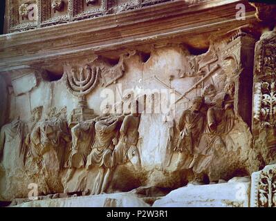 Von der Eroberung Jerusalems im Jahre 70 n. Chr. Detail. Im Auftrag von domiciano in 81 N.CHR. erbaut. Roma, Bogen des Titus. Ort: Arco de Tito, Rom, Italien. Stockfoto