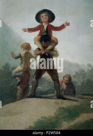 "Huhn Kämpfe' ('Pferd und Reiter')', 1791-1792, Öl auf Leinwand, 137 cm x 104 cm, P 07112. Autor: Francisco de Goya (1746-1828). Lage: Museo del Prado - PINTURA, MADRID, SPANIEN. Auch als: LAS GIGANTILLAS bekannt. Stockfoto