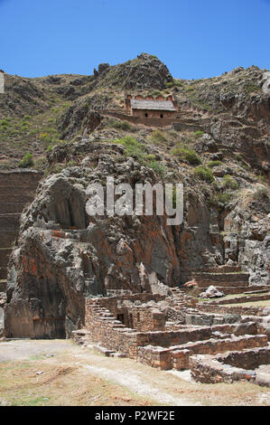 Landschaft und der Ruinen von Ollantaytambo Stockfoto