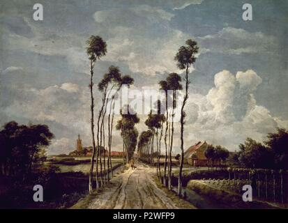 "Die Allee an der Middelharnis", 1689, Öl auf Leinwand, 103 x 141 cm. Autor: Meindert Hobbema (1638-1709). Lage: National Gallery, London, England. Stockfoto