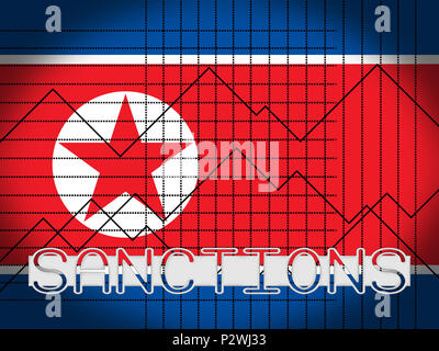 Finanzielle Sanktionen gegen Nordkorea 3d-Abbildung. Wirtschaftliche Administrative Embargo für den internationalen Handel Verstoß gegen die Demokratische Volksrepublik Korea Stockfoto