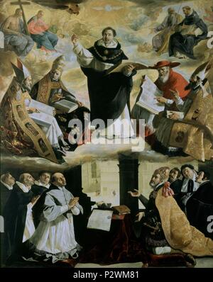 Spanish School. Apotheose des hl. Thomas von Aquin. Apoteosis von Santo Tomas de Aquino. 1631. Öl auf Leinwand (480 x 379). Sevilla, Museum der Schönen Künste. Autor: Francisco de Zurbaran (C. 1598-1664). Lage: das Museo DE BELLAS ARTES - CONVENTO DE LA MERCED CALZAD, Sevilla, Sevilla, Spanien. Stockfoto