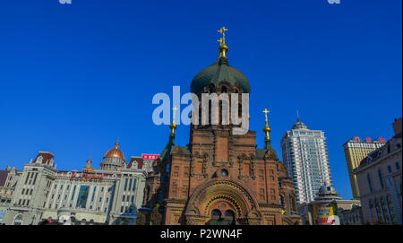 Harbin, China - Feb 22, 2018. Die byzantinische Architektur von Sofia Kirche in Harbin, China. Es ist die größte Kirche in den Fernen Osten. Stockfoto