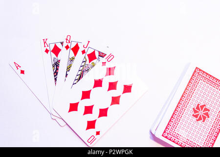 Karten Royal Flush beim Poker mit Diamanten Stockfoto