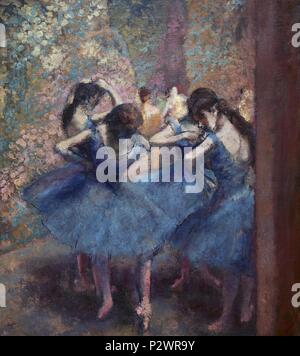 Tänzer in Blau - 1890 - 85 x 75,5 cm, Öl auf Leinwand. Autor: Edgar Degas (1834-1917). Lage: Musee D'Orsay, Frankreich. Auch als: LAS BAILARINAS AZULES bekannt. Stockfoto