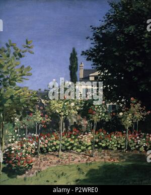 Blühender Garten in Sainte-Adresse-Ca. 1866 - 65 x 54 cm - Öl auf Leinwand. Autor: Claude Monet (1840-1926). Lage: Musee D'Orsay, Frankreich. Auch als: JARDIN EN FLOR bekannt. Stockfoto