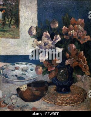 Still Life with a Mandolin - 1885 - 64x53 cm - oil on canvas. Author: Eugène Henri Paul Gauguin (1848-1903). Location: MUSEE D'ORSAY, FRANCE. Also known as: NATURALEZA MUERTA CON MANDOLINA. Stockfoto