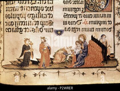CODICE DE SAN CUGAT - MISAL DET EPIFANIA Y ADORACION DE LOS REYES MAGOS. Lage: ARCHIVO DE LA CORONA DE ARAGON, BARCELONA, SPANIEN. Stockfoto